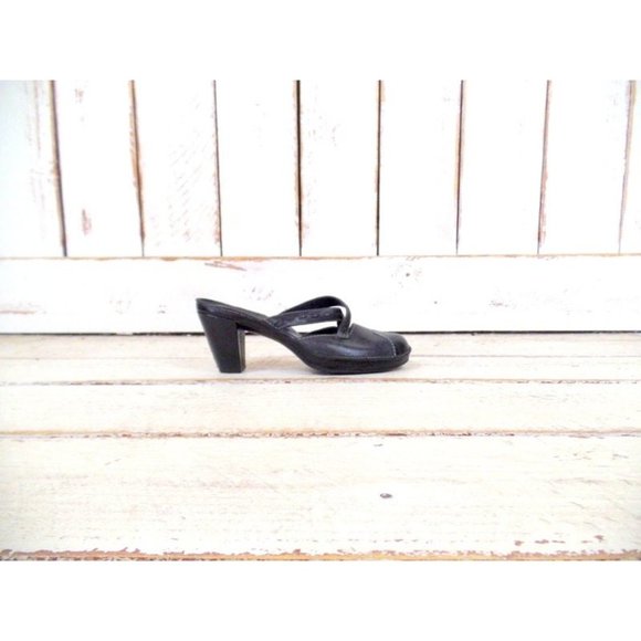 Vintage black leather high heel mule clog slip on sandals - Picture 1 of 4